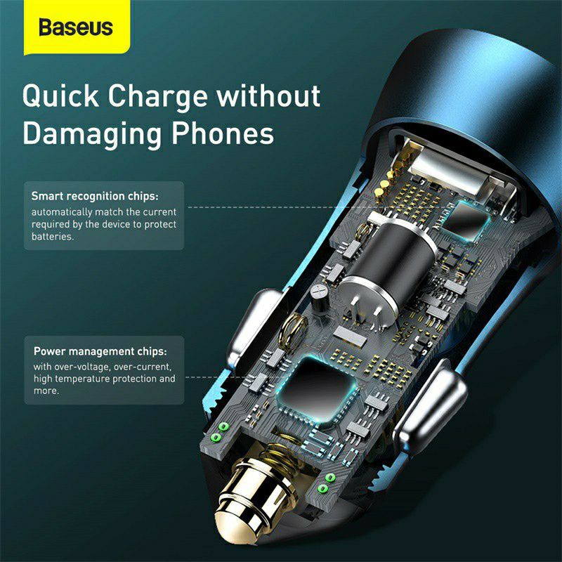 Củ sạc nhanh Baseus 40W trên ô tô xe hơi Car Charger tích hợp cổng USB + Type C Chính hãng