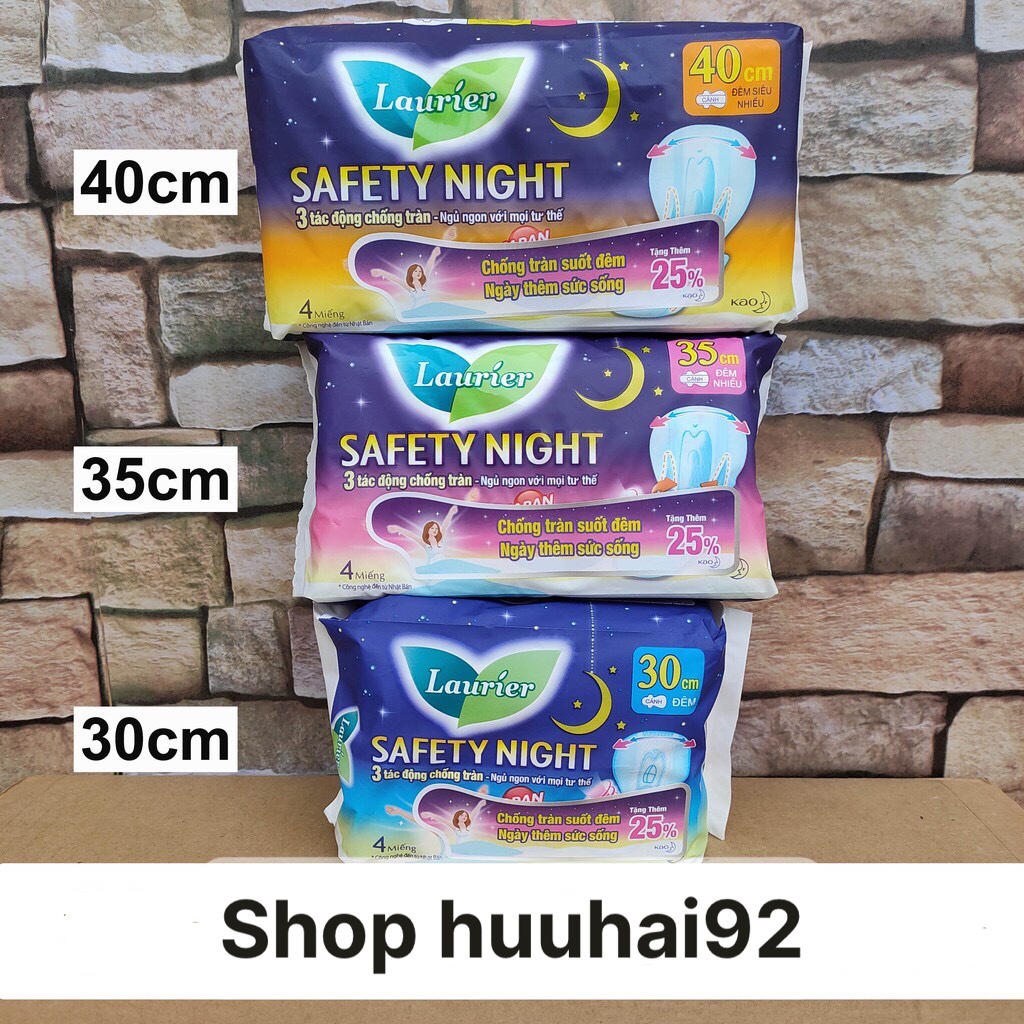 Băng vệ sinh ban đêm Laurier Safety Night siêu an toàn 30cm 35cm 40cm 4 miếng,8 miếng