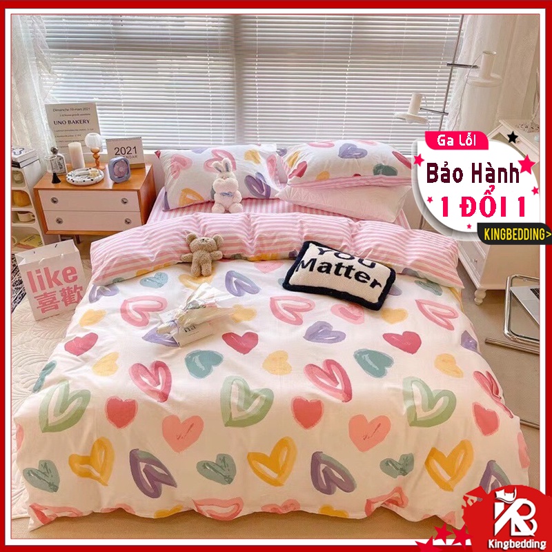 Bộ Chăn Ga Gối 4 Món, 3 Món 💖 1M2 1M4 1M6 1M8 2M2 💖 Trái Tym Hàn Quốc Mùa Tình Yêu - King Bedding