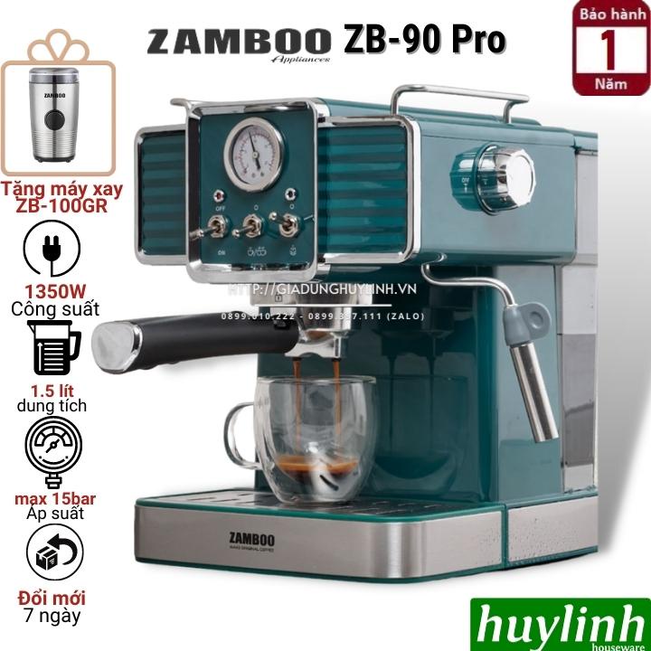 [Mã ELHAMS5 giảm 6% đơn 300K] Máy pha cà phê gia đình Zamboo ZB-90 PRO - Tặng máy xay cafe ZB-100GR [Đen - Xanh]