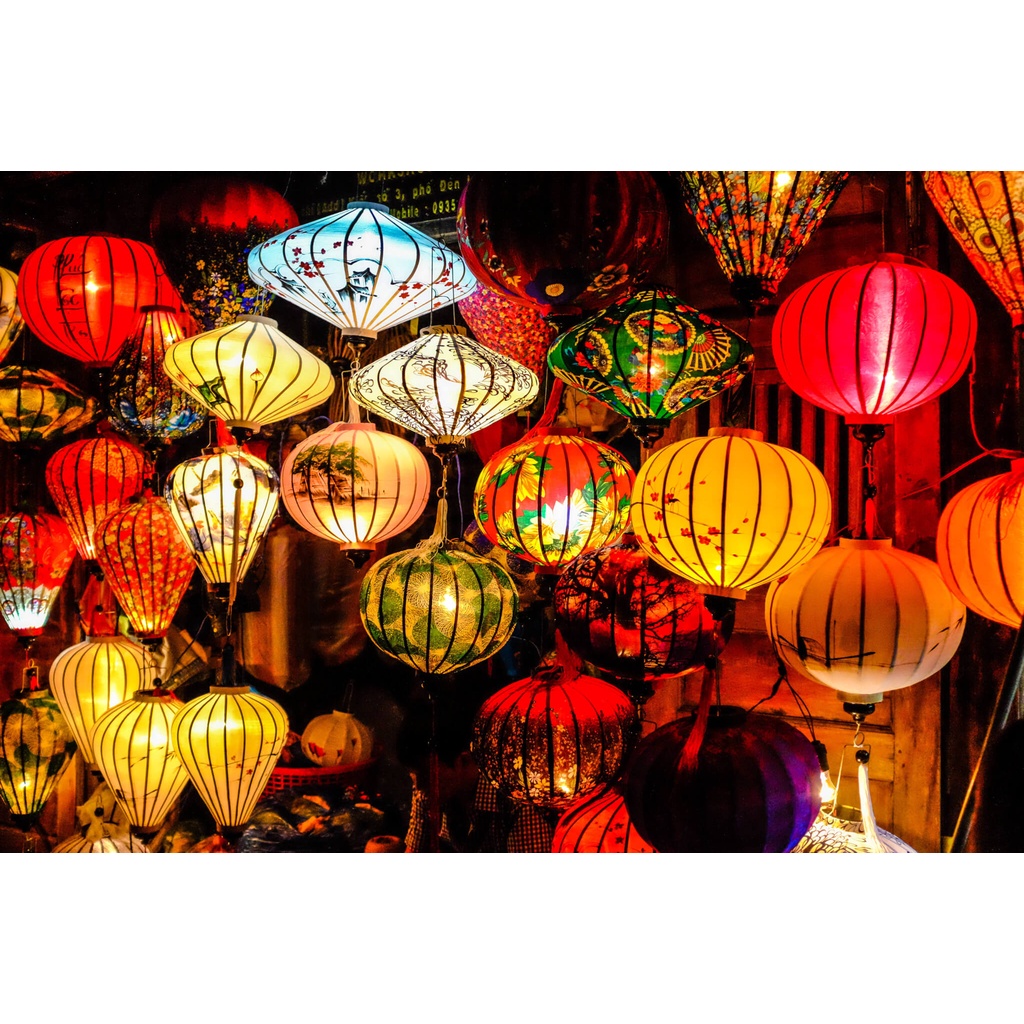 Đèn Lồng Gỗ Kéo Quân Hội An Chạm Rồng Vãi Lụa Size 55Cm. Dùng Trang Trí Quán, Nhà cửa, Nhà Hàng, Đền Chùa