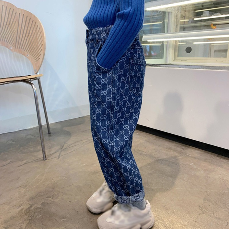 Quần Jeans Dài Ống Đứng Họa Tiết Caro Thời Trang Cho Bé Gái 1-6 Tuổi