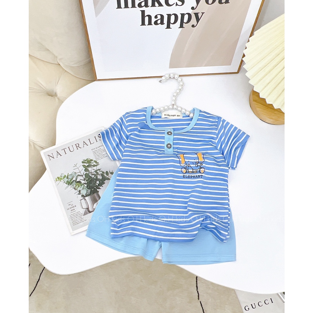Bộ thun lạnh minky mom túi zip, Thun lạnh loại 1 mẫu voi kẻ phối cúc mẫu mới 2022 cho bé