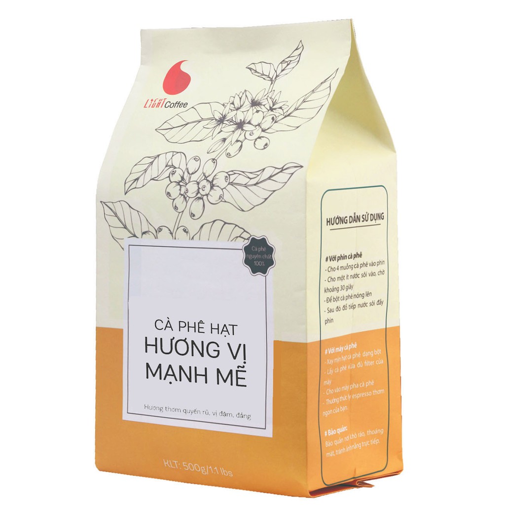 Cà phê hạt nguyên chất 100% - Hương vị mạnh mẽ 500gr - Light Coffee - Cà phê nội địa giá rẻ