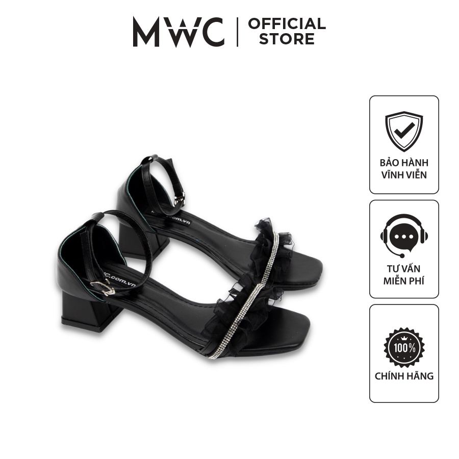 Giày MWC 4248 - Giày Cao Gót Đế Vuông Quai Ngang Đính Đá , Giày Sandal Cao Gót Nhún Bèo