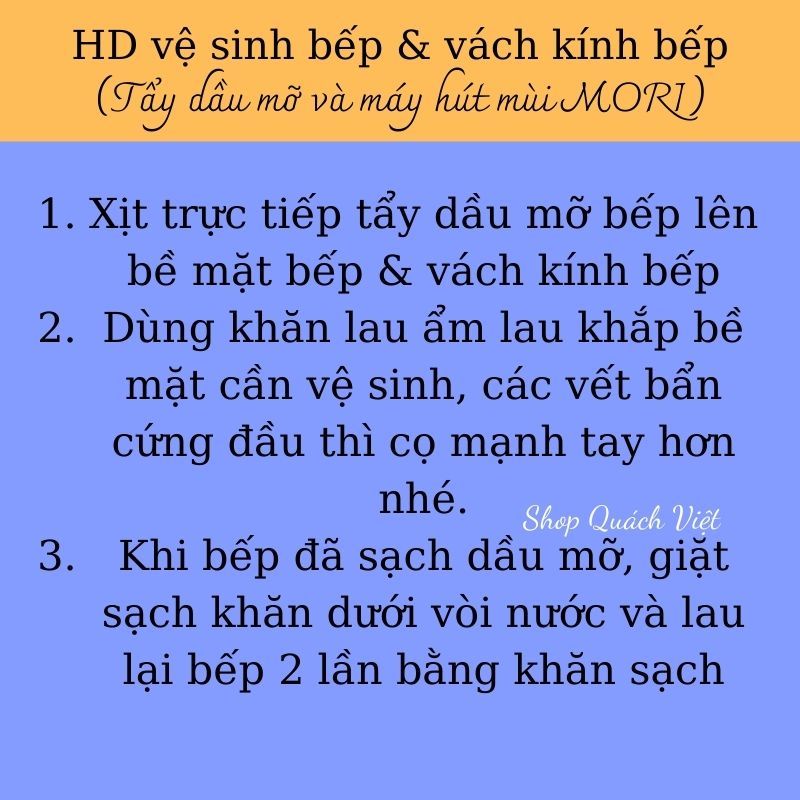 Tẩy dầu mỡ bếp và tẩy dầu mỡ máy hút mùi MORI, tẩy dầu mỡ siêu sạch, chai 620ml