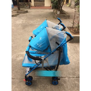Xe đẩy đôi gấp gọn mẫu mới 2020 (mái che, phanh chân, giỏ đồ)