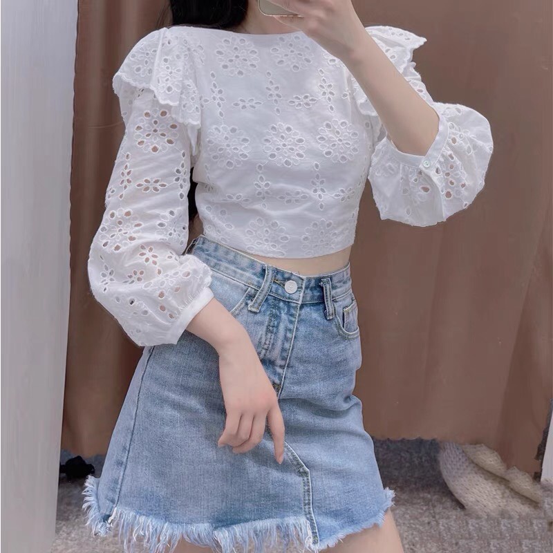 Ao croptop bigsize hở lưng chất xô thêu cao cấp  NQ0922