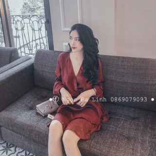 Váy Nhung Lụa Đỏ Vạt chéo 💋 sang chảnh 💋 đi chơi dự tiêc