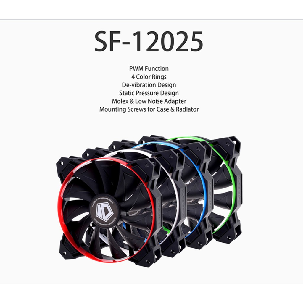 Quạt fan case 12cm ID Cooling SF 12025 (không led) - Quạt 11 cánh thổi hút nhiệt sức gió lớn