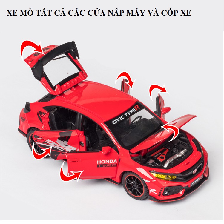 Xe mô hình ô tô đồ chơi trẻ em civic Type R limited Edition 1:32 có đèn và âm thanh xe chạy cót