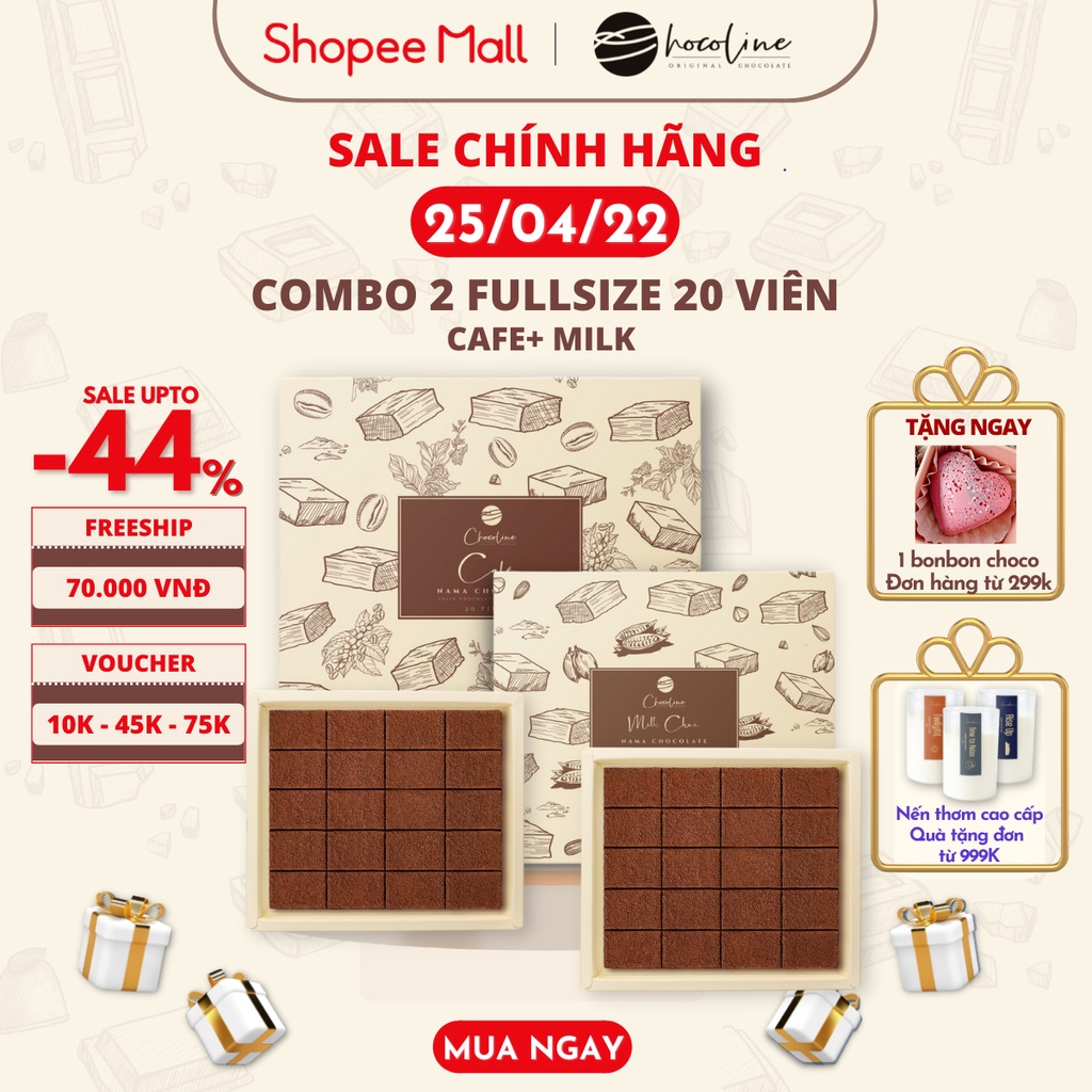 Socola Tươi Nama Nguyên Chất Chocoline Vị Cafe, Milk Choc- Combo 2 hộp 20V