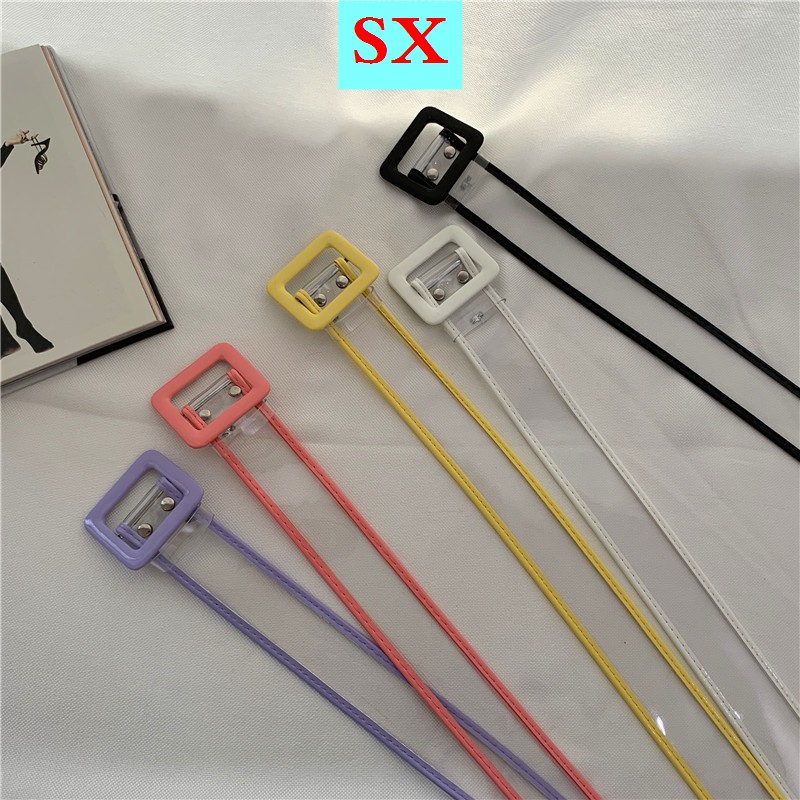 Thắt Lưng Nhựa Pvc Trong Suốt Khóa Vuông Màu Kẹo Cho Nữ