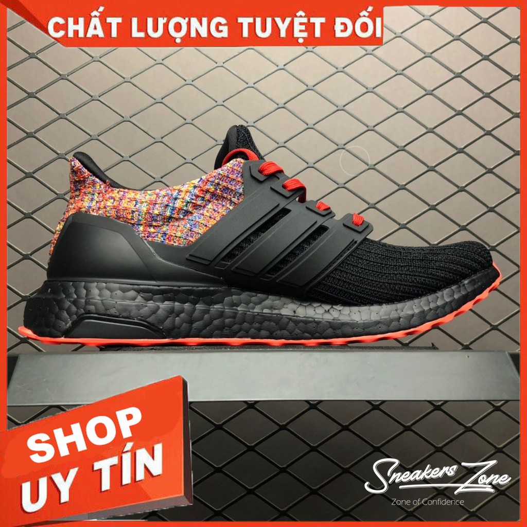 (FREE SHIP + HỘP + QUÀ) Giày thể thao ULTRA BOOST 4.0 multi colors Black đen gót thổ cẩm siêu đẹp cho nam và nữ