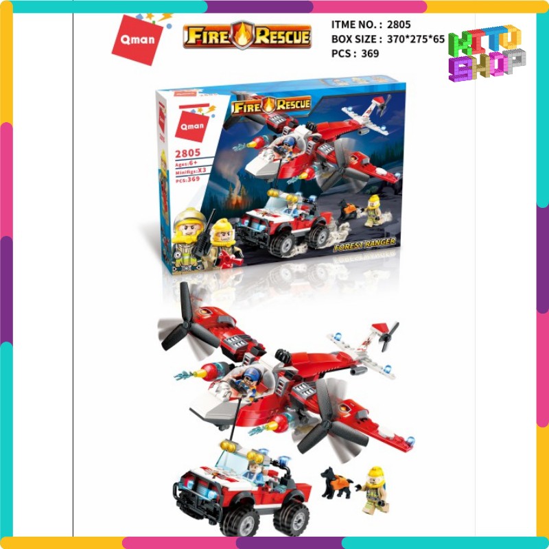 Đồ Chơi Xếp Hình Lego Cho Trẻ Qman 2805 – Máy Bay Cứu Hỏa Chống Cháy Rừng 369 Mảnh Ghép Cho Trẻ Từ 6 Tuổi