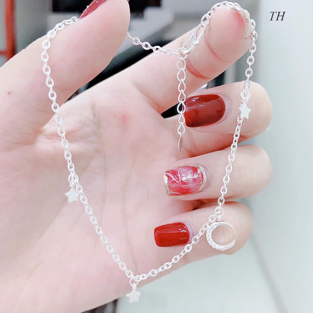 Lắc Chân Bạc Trăng Sao Loại Dây Mắt Xích - Minh Canh Jewelry