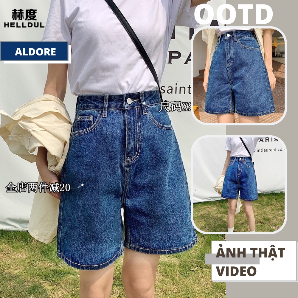 Quần short jean lửng ngố bò phong cách Ullzzang Hàn Quốc hai màu thương hiệu Aldore MSHA