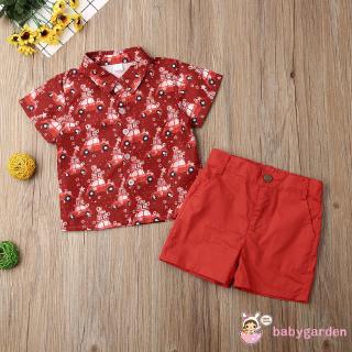 Set áo thun ngắn tay và quần short họa tiết giáng sinh dễ thương dành cho bé trai
