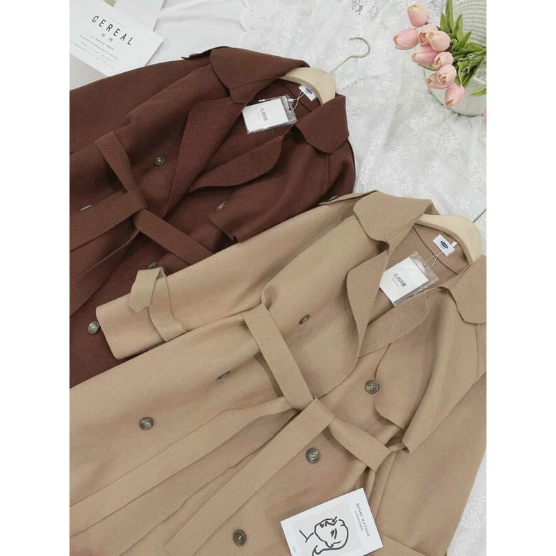 Áo Dạ Mangto đai dáng dài 1m1, túi sườn_Full 4 màu ảnh thật, da len dầy dặn