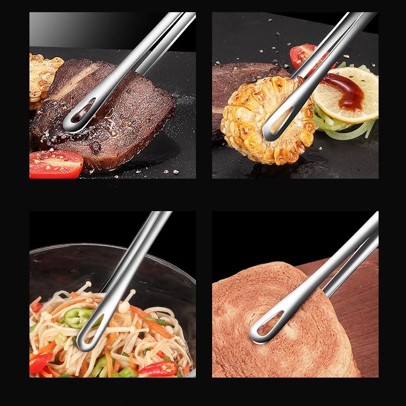 1Pcs Portable Non-Slip Long Handle Anti-scald Stainless Steel Food Tongs