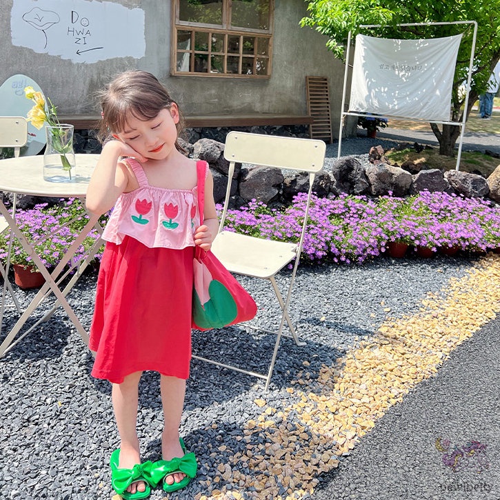 Đầm Hai Dây In Hoa Phong Cách Hàn Quốc Cho Bé Gái