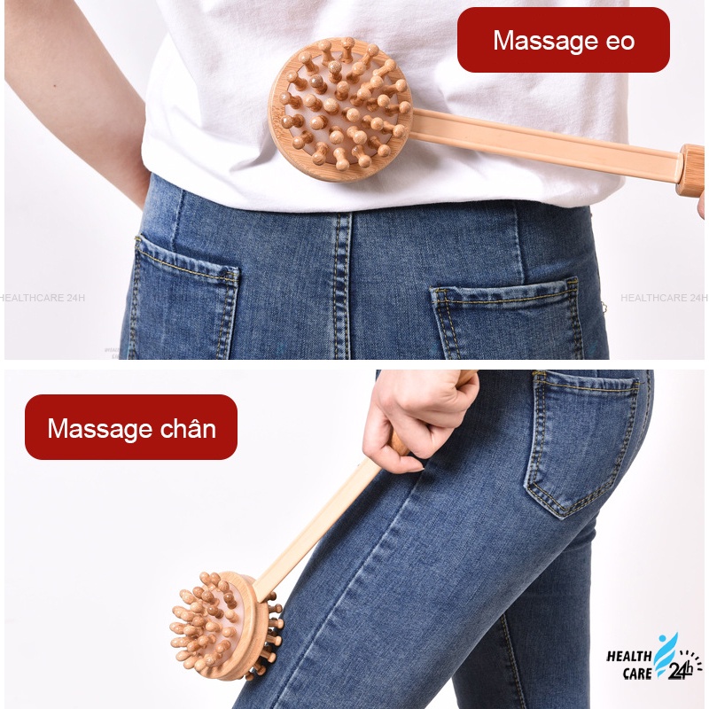 Gậy đấm lưng bằng gỗ massage gãi ngứa cơ thể, Heathcare24h F002, cây đấm lưng thư giãn đa năng, tay cầm chắc chắn