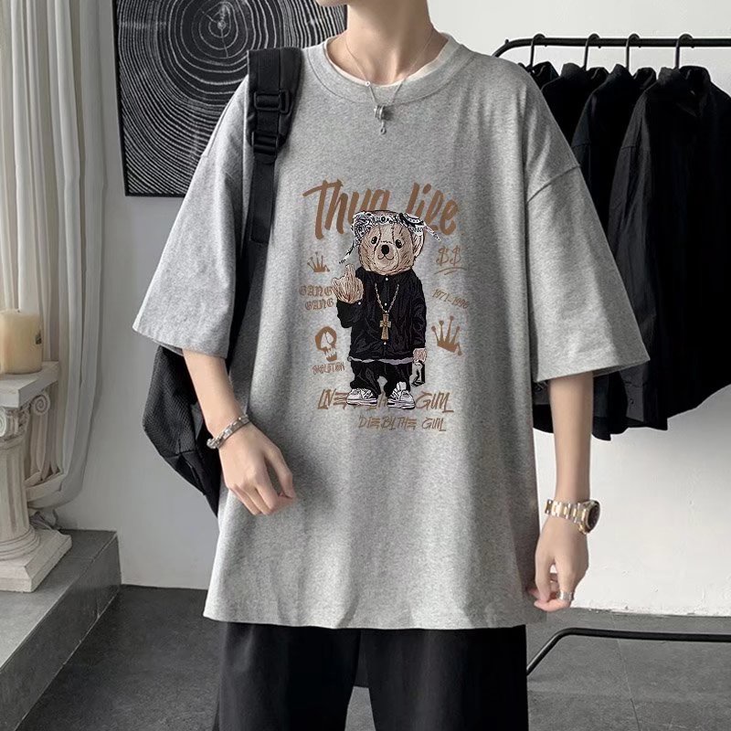 Áo Thun Tay Ngắn Cổ Tròn Họa Tiết Gấu Hoạt Hình Thời Trang Dành Cho Nam Size M-8XL