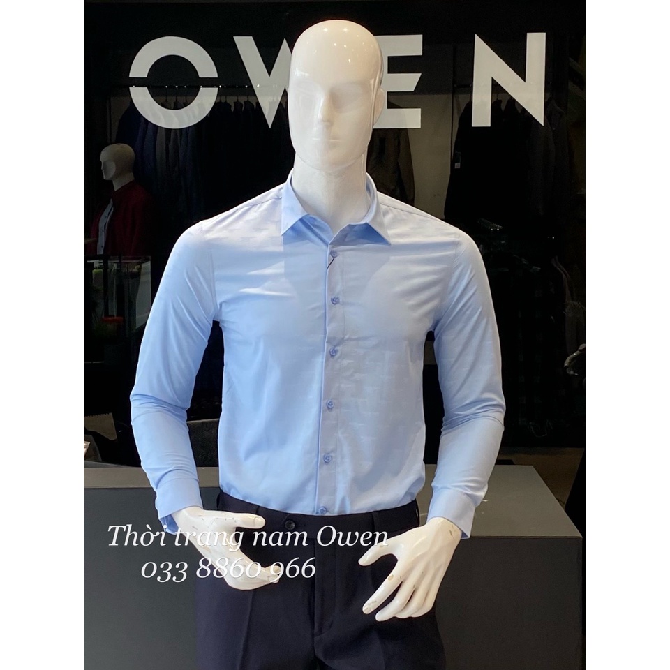 OWEN - Áo sơ mi dài tay Owen Slimfit chất sợi tre màu xanh in họa tiết 61040