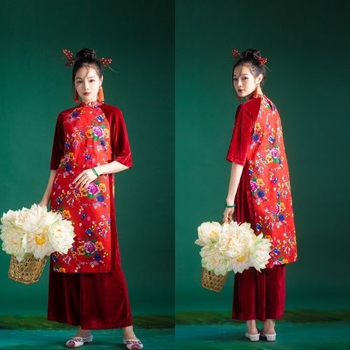 Set áo dài nhung gấm mẹ & bé SET125