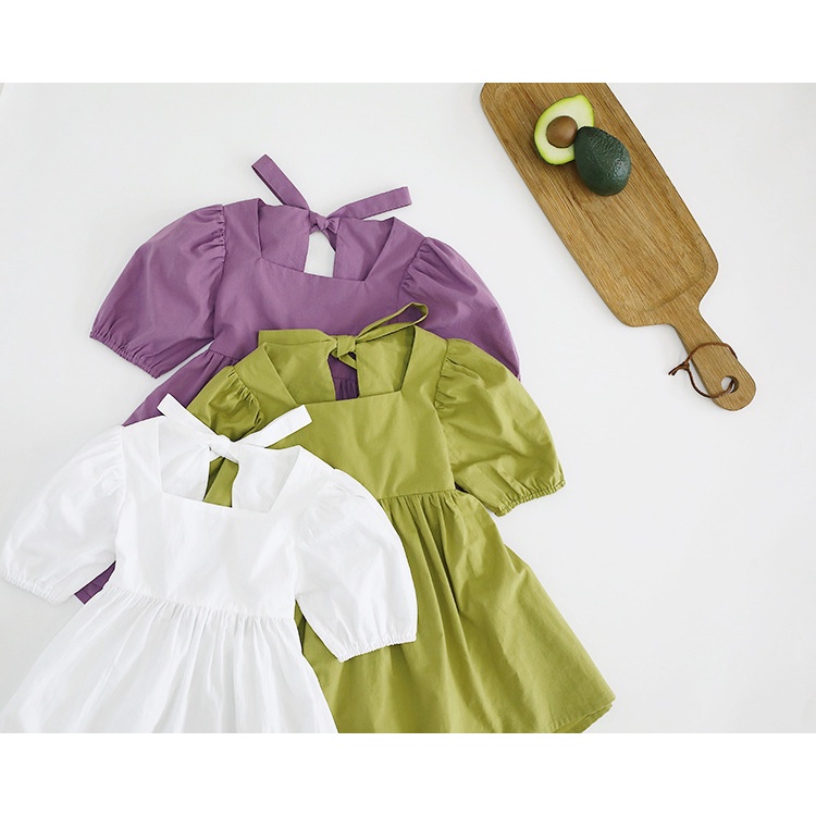 Váy cho bé gái Đầm Công Chúa Tay Phồng Ngắn Hở Lưng Màu Trơn Thời Trang Mùa Hè Cho Bé Gái 1-6 Tuổi