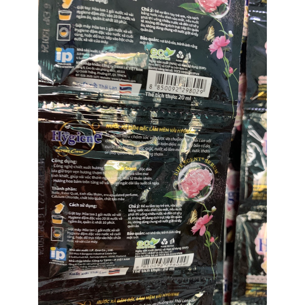 Nước xả vải Thái Lan Hygiene 1 dây 10 gói hương life scent serum