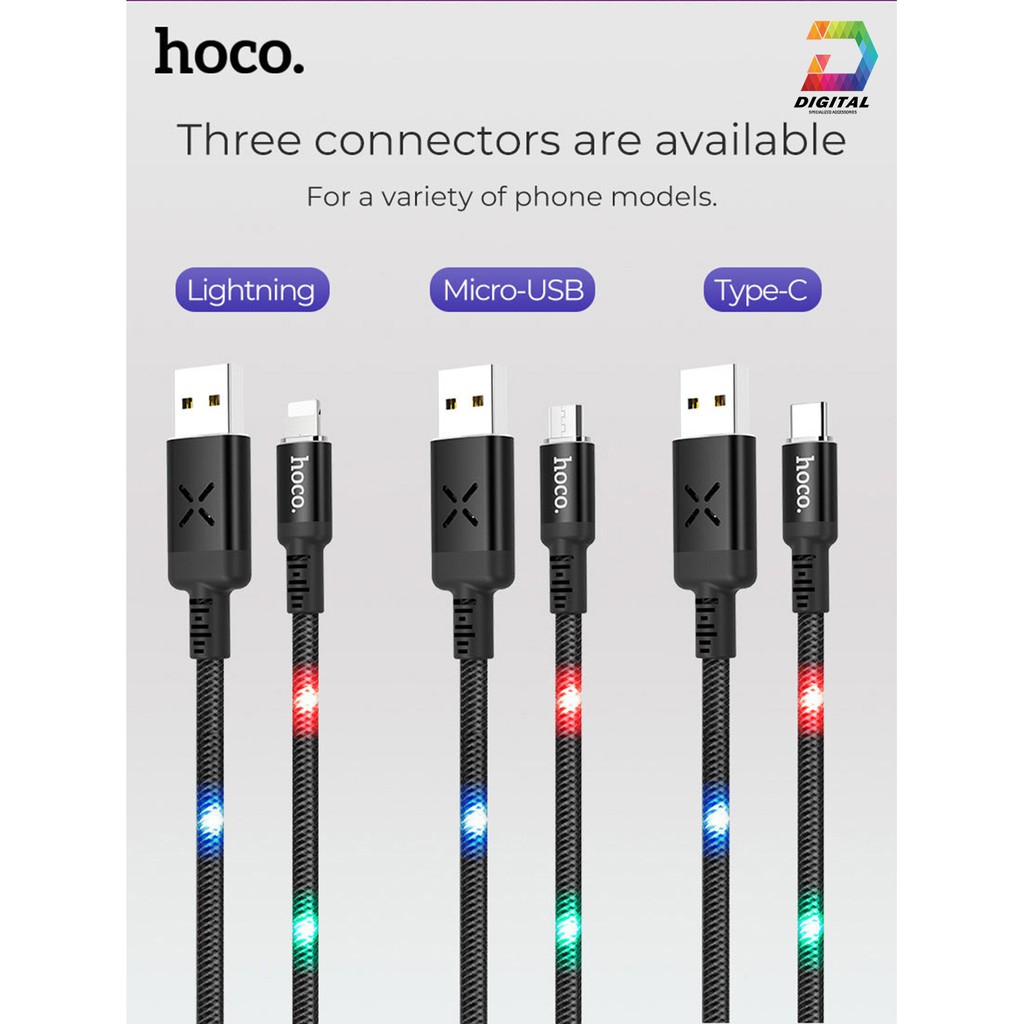 Cáp Hoco U63 Chính Hãng Phát Sáng Theo Nhạc ( Micro - Lightning - Type-C )