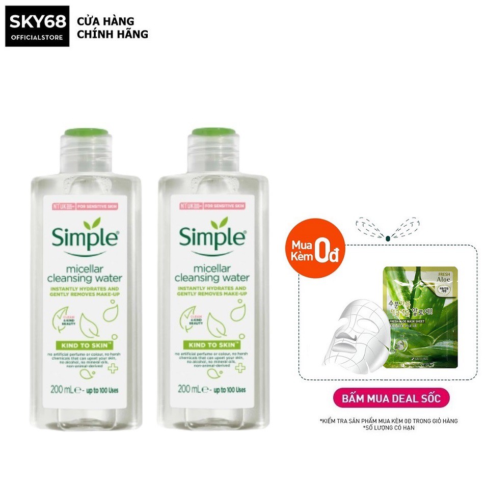 Combo 2 Chai Nước Tẩy Trang Simple Dịu Nhẹ Kind To Skin Micellar Water 200ml x 2 | BigBuy360 - bigbuy360.vn