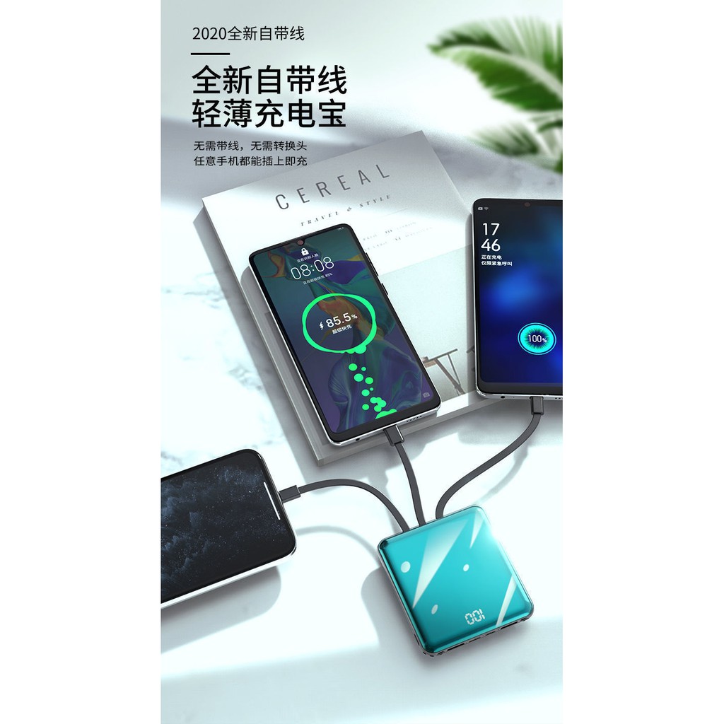 Sạc Dự Phòng 20000 Mah Dung Lượng Lớn 10000 Mah Có Dây Cáp Sạc Nhanh Cho Điện Thoại