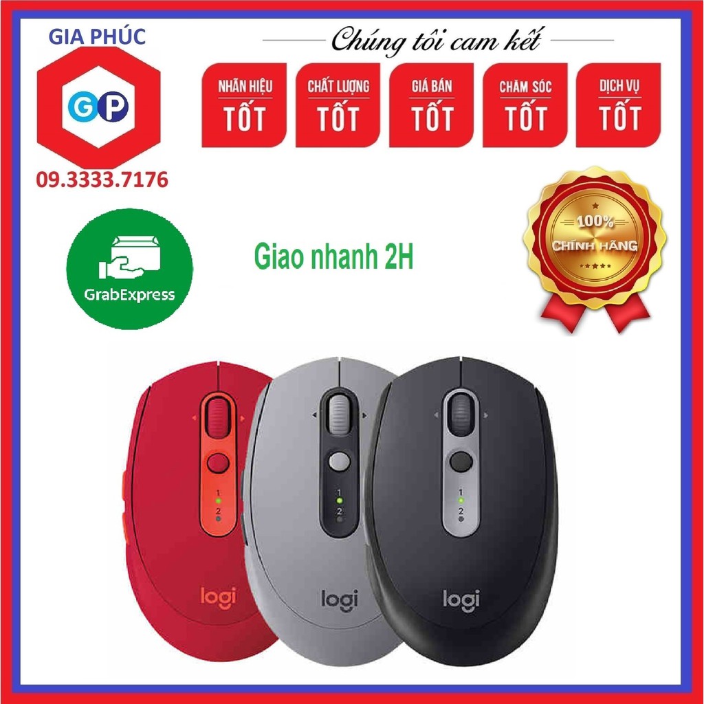 Chuột không dây Bluetooth + Wireless LOGITECH M590 (Đen/Xám/Đỏ) - Hàng Chính Hãng