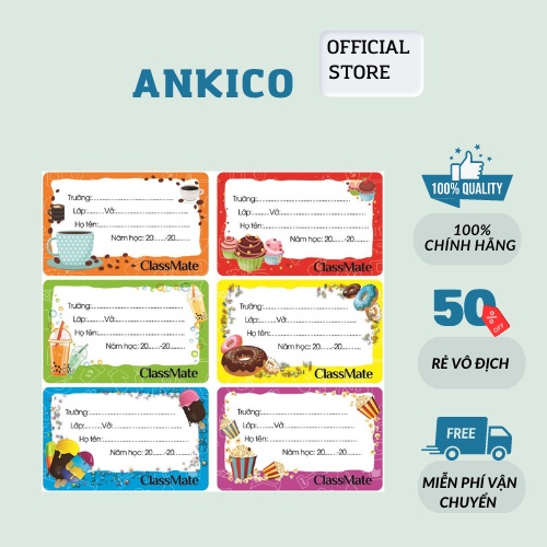 Nhãn vở cute in hình đồ ăn nhãn vở Classmate NT205 có keo dán sẵn ANKICO