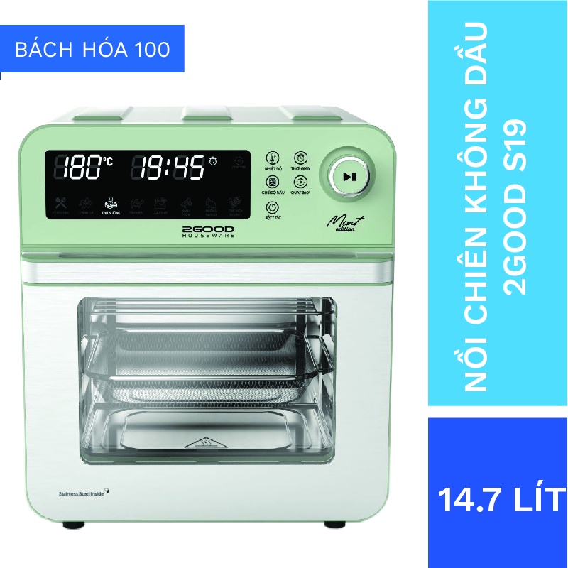 Nồi Chiên Không Dầu 2GOOD S19 Dung Tích 14.7 Lít Thương Hiệu Malaysia Màn Hình LCD Nút Bấm Cơ Cảm Biến Inox 304