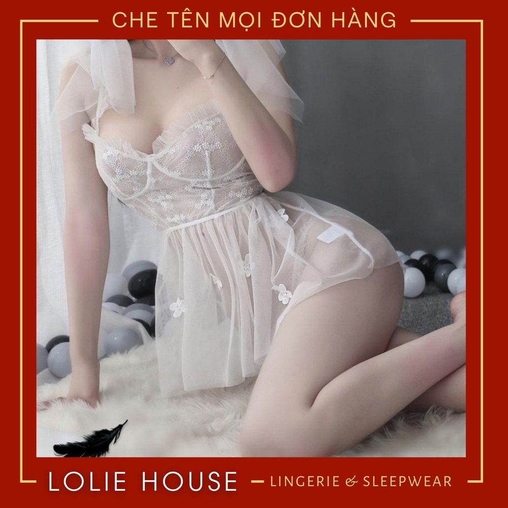 Đầm ngủ sexy cosplay cô dâu công chúa có khăn voan cài đầu - Váy ngủ cosplay cô dâu bằng voan sexy LOLIE HOUSE - CP34 | BigBuy360 - bigbuy360.vn