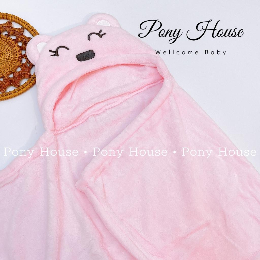 Chăn Choàng Ủ Lông Hình Gấu Có Mũ Minizone  Cho Bé Sơ Sinh Hàng Loại 1 Lông Mịn, Dày Dặn