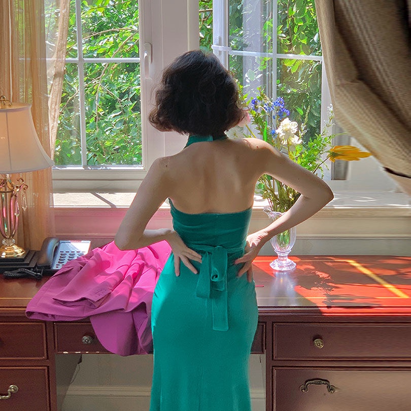 Đầm Đuôi Cá 22Ww F &amp; X Chất Nhung Phong Cách Pháp Cổ Điển Thời Trang Mùa Hè 2022 Quyến Rũ Cho Nữ