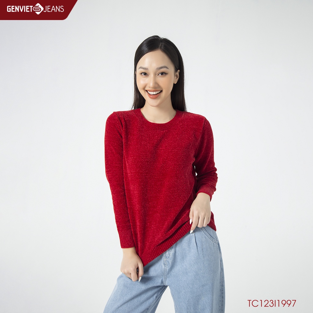 Áo Len Nhung Nữ Cổ Tròn Bo Gấu GENVIET TC123I1997 | BigBuy360 - bigbuy360.vn