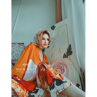 Pyjama dài hoạ tiết phượng hoàng lửa cao cấp