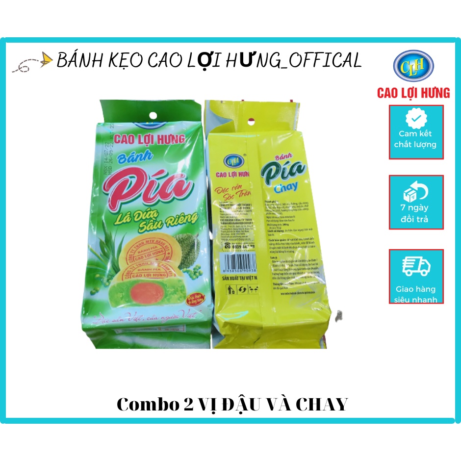 COMBO 2 VỊ _8 CÁI _ Bánh Pía Cao Lợi Hưng nhân đậu xanh , lá dứa, sầu riêng, trứng muối xây, Đặc sản Vũng Thơm, Sóc Trăg