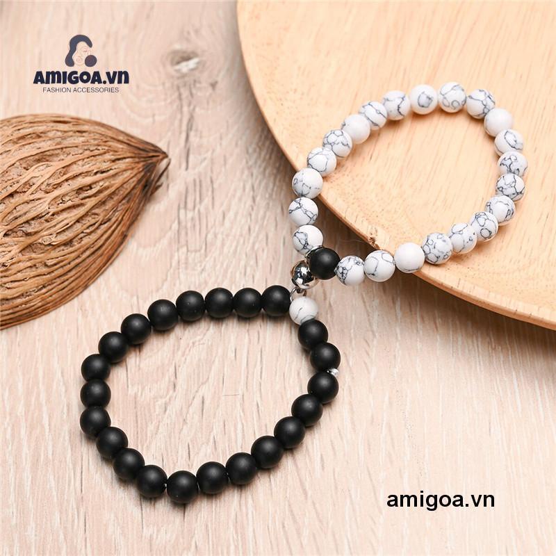 Vòng Tay Chuỗi Hạt Nam Châm Màu Trắng Đen Thời Trang Cho Cặp Đôi