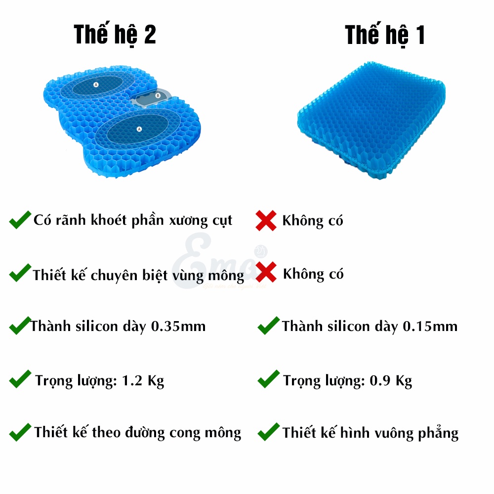 Đệm ngồi bệt 3D Silicon thoáng khí thế hệ 3 hình chữ U chống đau xương cụt, chống trĩ, chống thâm mông, ê mông