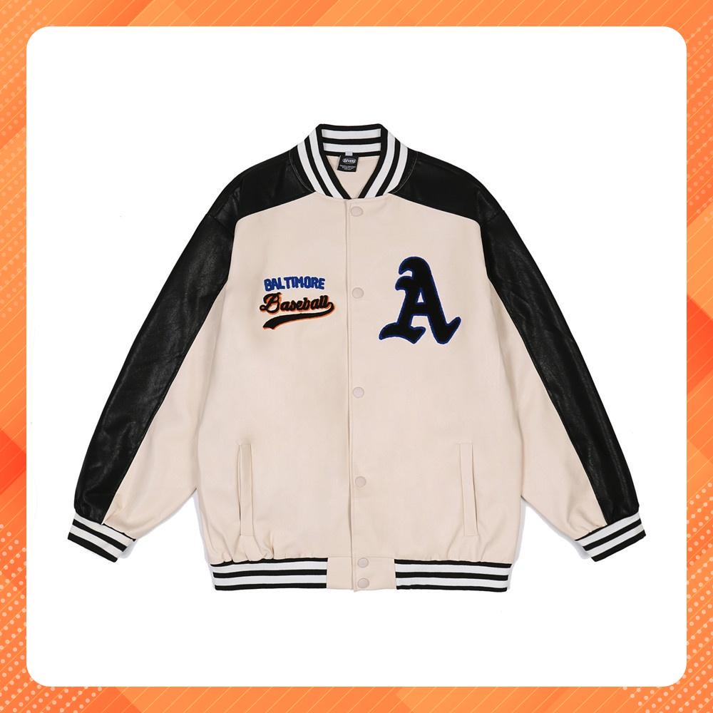 Áo khoác bomber da pu nhân tạo cao cấp 2 lớp in thêu đơn giản dễ phối đồ