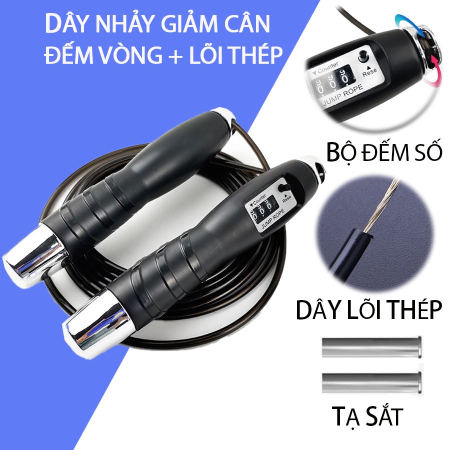 Dây nhảy đếm số lõi thép giảm cân tập thể dục tại nhà đếm số vòng tự động