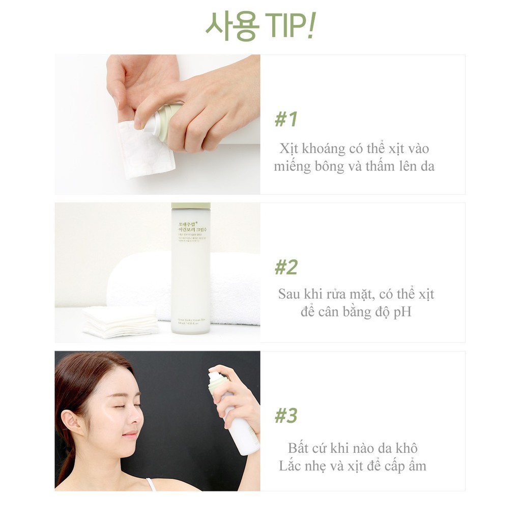 XỊT KHOÁNG LÚA MẠCH Green Barley Cream Mist - THUẦN CHAY CHO LÀN DA LÁNG MỊN