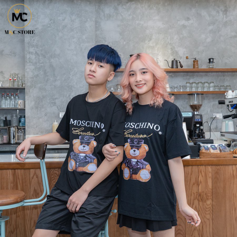 áo đôi  thun ngắn tay in hình gấu moschino