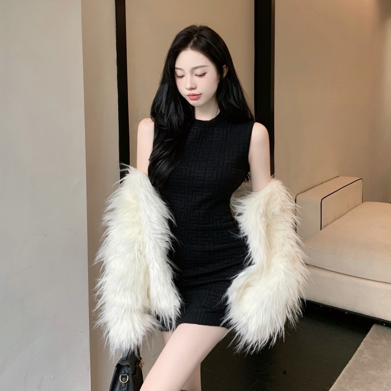 Cocory vn Đầm Dệt Kim Sát Nách Cổ Tròn Dáng Ôm Thời Trang Mùa Hè Quyến Rũ Cho Nữ